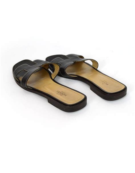 Hermes Brown Leather Oran H Sandals Sz 37 With Db For Sale At 1stdibs