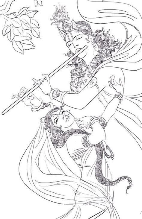 Radha Krishna Line Art