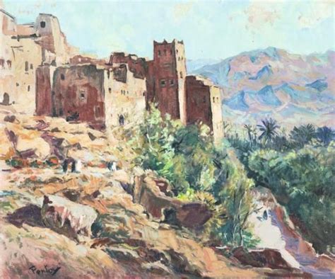 Kasbah Devant La Palmeraie Henri Pontoy Paysage Maroc