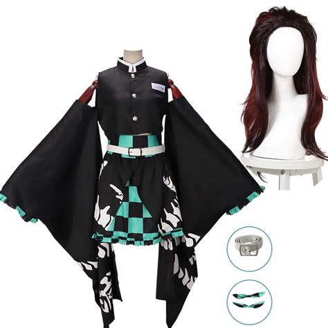 Anime Demon Slayer Kamado Tanjirou Cosplay Costume Kimono Skirts Full