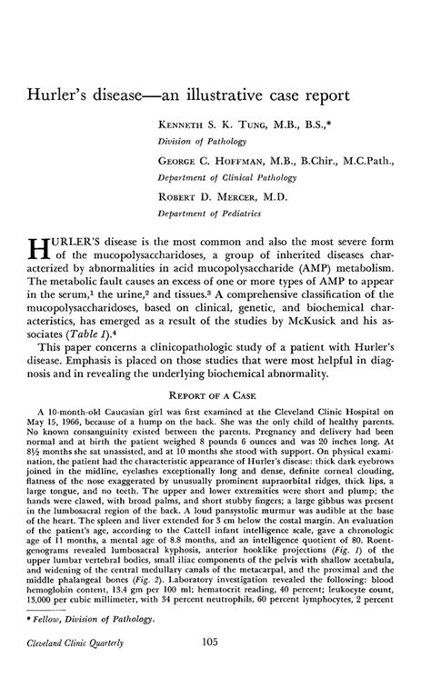 Hurler’s Disease—an Illustrative Case Report Cleveland Clinic Journal Of Medicine