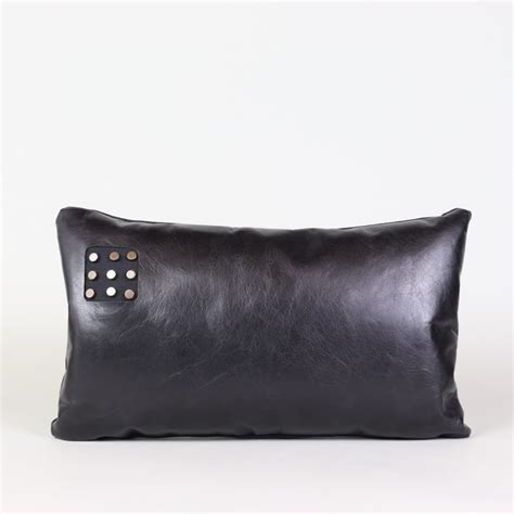 Black Leather Lumbar Pillow With Brass Studs Fourth Interiors