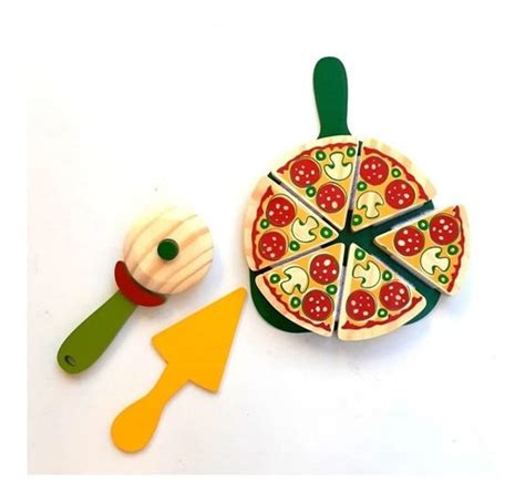 Coleção Comidinhas Kit Pizza Brinquedo Infantil Em Madeira