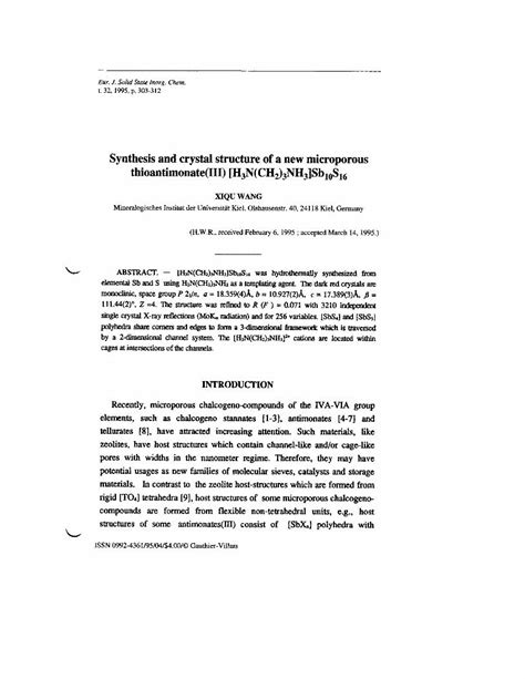 Pdf Synthesis And Crystal Structure Of A New Microporous