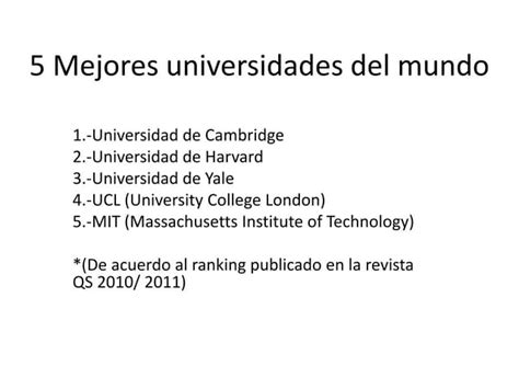 Las 5 Mejores Universidades En El Mundo Ppt Descarga Gratuita