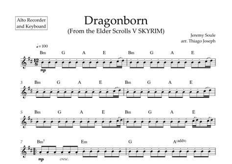 Dragonborn Skyrim Theme Arr Thiago Joseph By Jeremy Soule Sheet Music For Recorder Solo At