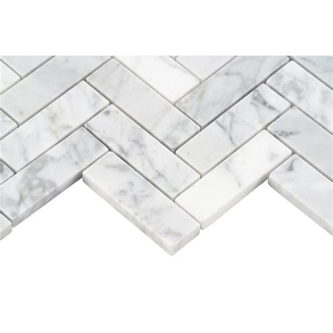 Ivy Hill Tile White Carrara Herringbone 12 In X 12 In 10mm Polished Marble Stone Mosaic Wall