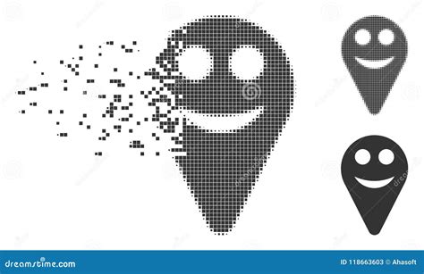 Dispersed Pixel Halftone Map Marker Smile Smiley Icon Stock Vector