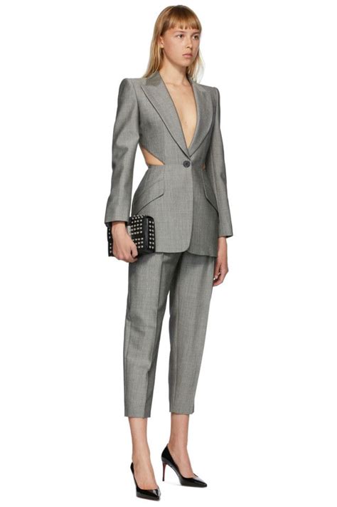 Alexander Mcqueen Grey Cut Out Blazer Ssense Blazers For Women