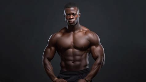 Un Homme Noir Avec Un Corps Muscl Dans Une Chemise Noire Se Tient Dans