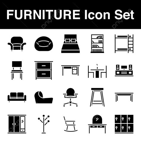 Eps10 Vector Art Png Furniture Icon Set With Glyph Style Vector Eps10