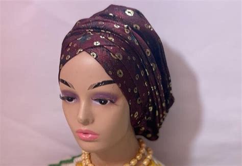 Damask Ready to Wear Head Tie, Turban, Auto Gele, Women, Nigerian - Etsy