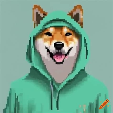 Pixel Art Of A Shiba Inu Wearing A Mint Green Hoodie On Craiyon