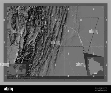 Tarija departamento de Bolivia Mapa de elevación en dos niveles con