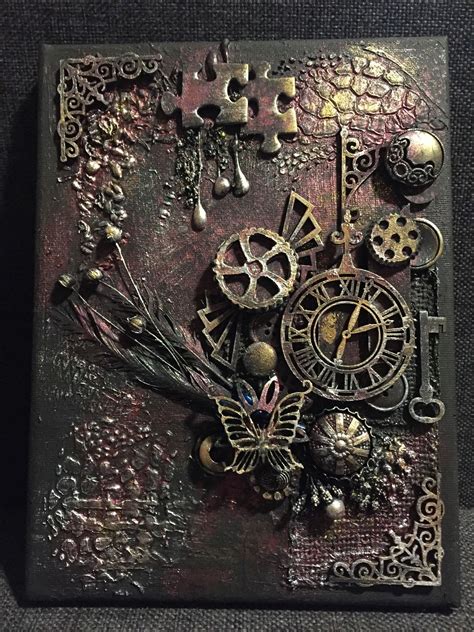 Steampunk Mixed Media Art On Canvas Steampunk Mixed Media Art