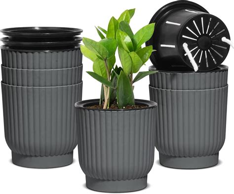 T4U 4 5 Inch Self Watering Pots 6 Pack Plastic Plant Pots With Holder