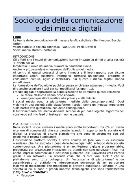 Sociologia Della Comunicazione E Dei Media Digitali Sociologia Della