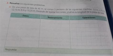 De Una Pieza De Tela Mide 45 Metros Se Cortan 5 Pedazos Las Siguientes