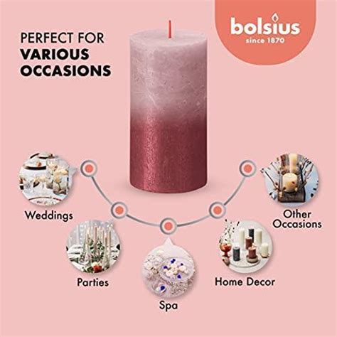 BOLSIUS 4 Pack Ash Rose Red Sunset Rustic Metallic Pillar Candles 2