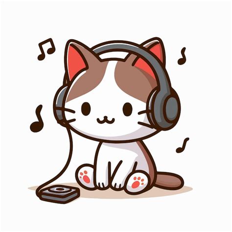 Premium Vector Vector Kawai Cat Is Listening To Music