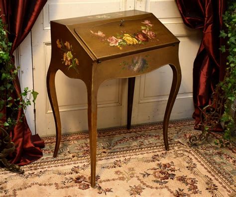 Proantic Bureau De Pente Peint D Cor De Fleurs Sur Fond Dor