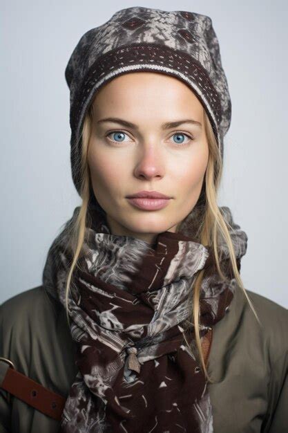 Premium Photo A Woman Wearing A Hat And Scarf