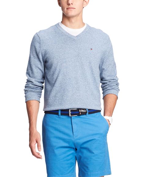 Tommy Hilfiger Mens Solid V Neck Sweater Blue Xs