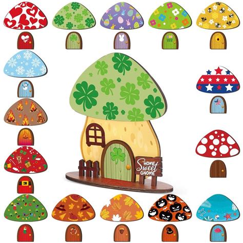 Beeveer 31 Pcs Interchangeable Wooden Mushroom Decor DIY Holiday