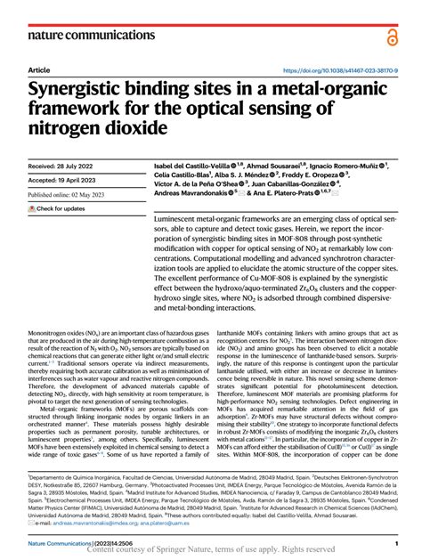 PDF Synergistic Binding Sites In A Metal Organic Framework For The