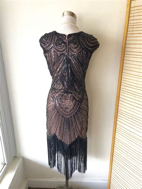 Plus Size Black And Nude 1920s Flapper Gatsby Dress Chaos Bazaar Vintage
