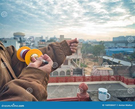 Man Holding A Reel Of Thread Charkhi To Fly Kites Stock Image Image