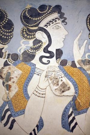 'Minoan Art. Details of the “” Ladies in Blue””” Fresco. Composition of Richly Dressed and ...