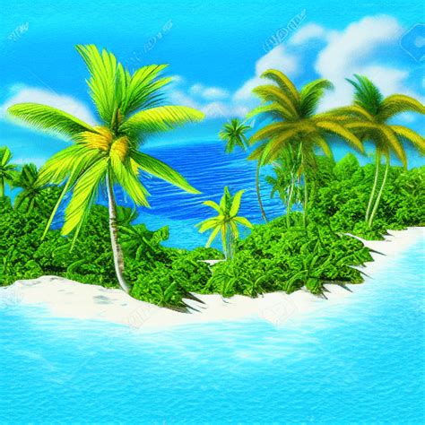 Tropical Island Realistic Drawing Creative Fabrica