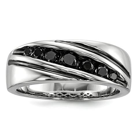 AA Jewels - Solid 925 Sterling Silver Black Diamond Men's Band Ring ...