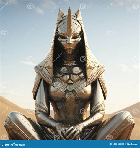 Minimalism Sphinx Hyper Realistic Sci Fi Egyptian Woman In Metal Stock