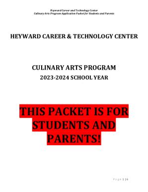 Fillable Online Culinary Arts Program Application Students And Parents