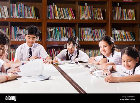 Group Indian School Kids Students Books Studying In Library Stock Photo ...