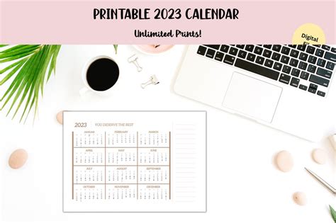 Printable 2023 Calendar Year At A Glance Letter Size Gift For