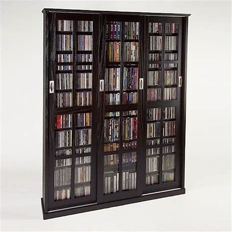 Bowery Hill Triple Cd Dvd Wall Media Storage Cabinet In Espresso