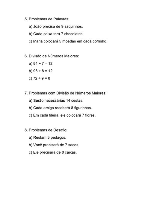 Atividades De Divisão Para O 3º Ano Do Ensino Fundamental Com Gabarito