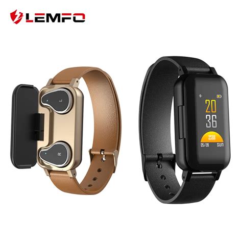 Lemfo T Tws Smart Binaural Bluetooth Headphone Fitness Bracelet Heart