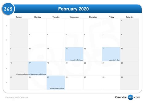 February 2020 Calendar