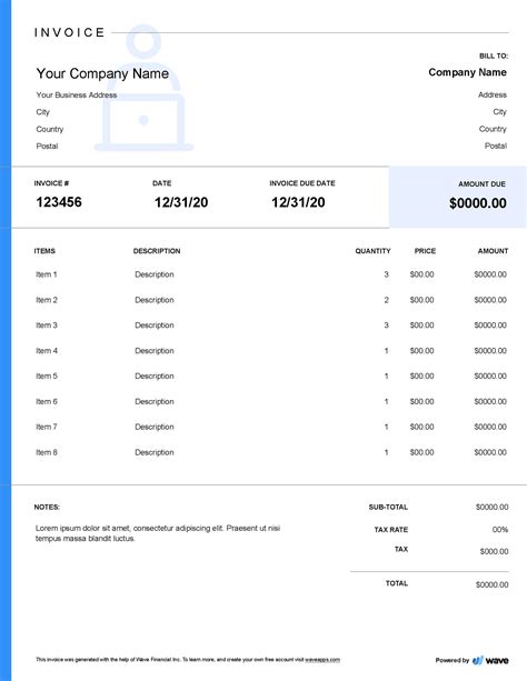 Google Docs Invoice Template Wave Financial