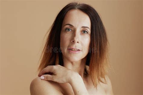 Portrait Of Modern Woman Isolated On Beige Stock Image Image Of