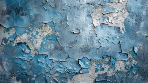 Closeup Of Weathered Blue Paint Peeling Off A Wall Revealing History