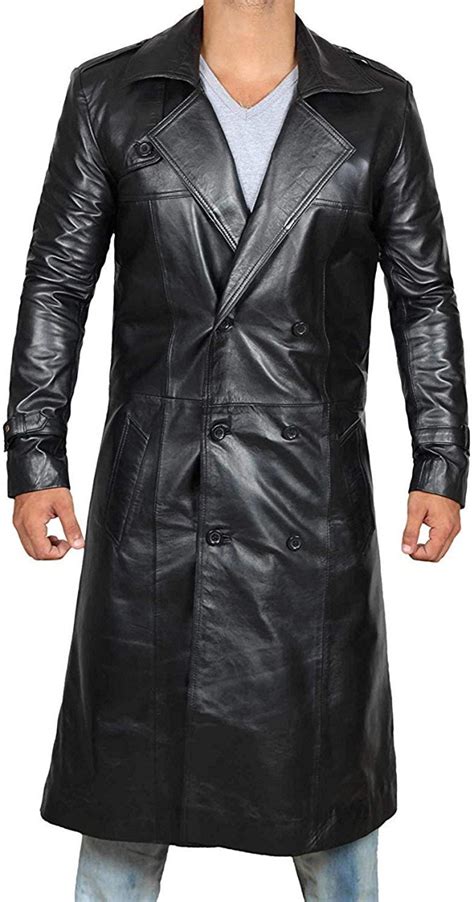 Black Leather Trench Coat Mens Long Coat