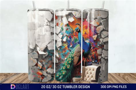 Free D Peacock Smashed Wall Tumbler Wra Graphic By Delartcreation