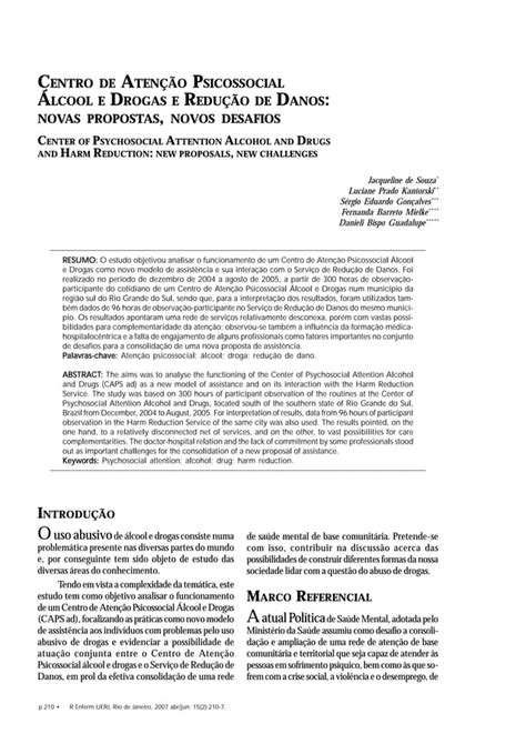 Centro De Aten O Psicossocial Alcool Drogas E Redu O De Danos Pdf