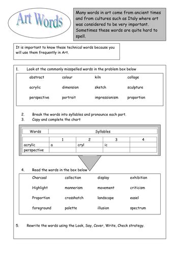 Spelling Starter Task Art Key Words Teaching Resources