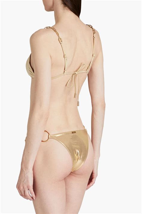 Cult Gaia Zoey Metallic Low Rise Bikini Briefs The Outnet